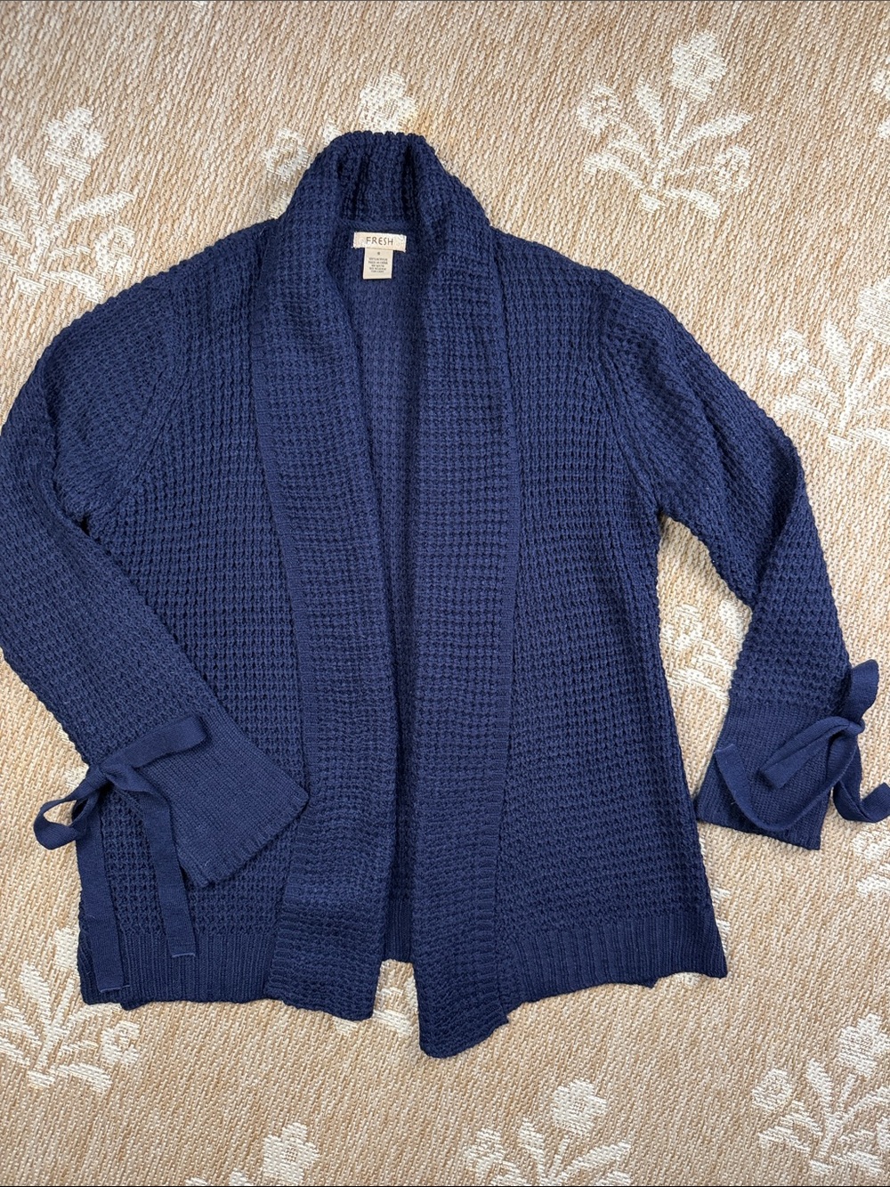 fresh Navy Open-Front Knit Cardigan with Tie Cuffs